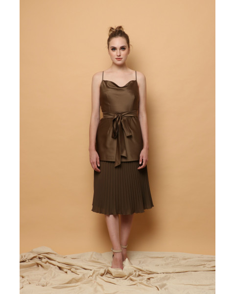 Gilda Cowl Top and Pleated Skirt in Army (SET)