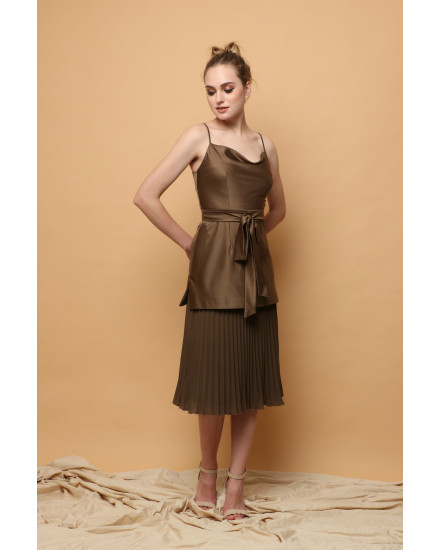 Gilda Cowl Top and Pleated Skirt in Army (SET)