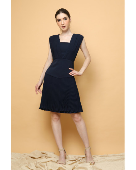 Issa Pleated Dress in Navy