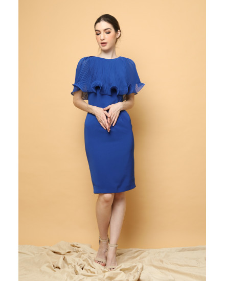 Lotus Cape Dress in Royal Blue